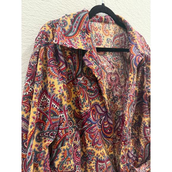 Vintage Paisley Blazer Burgundy Yellow Open Front Long Sleeve Pockets M - Picture 3 of 6
